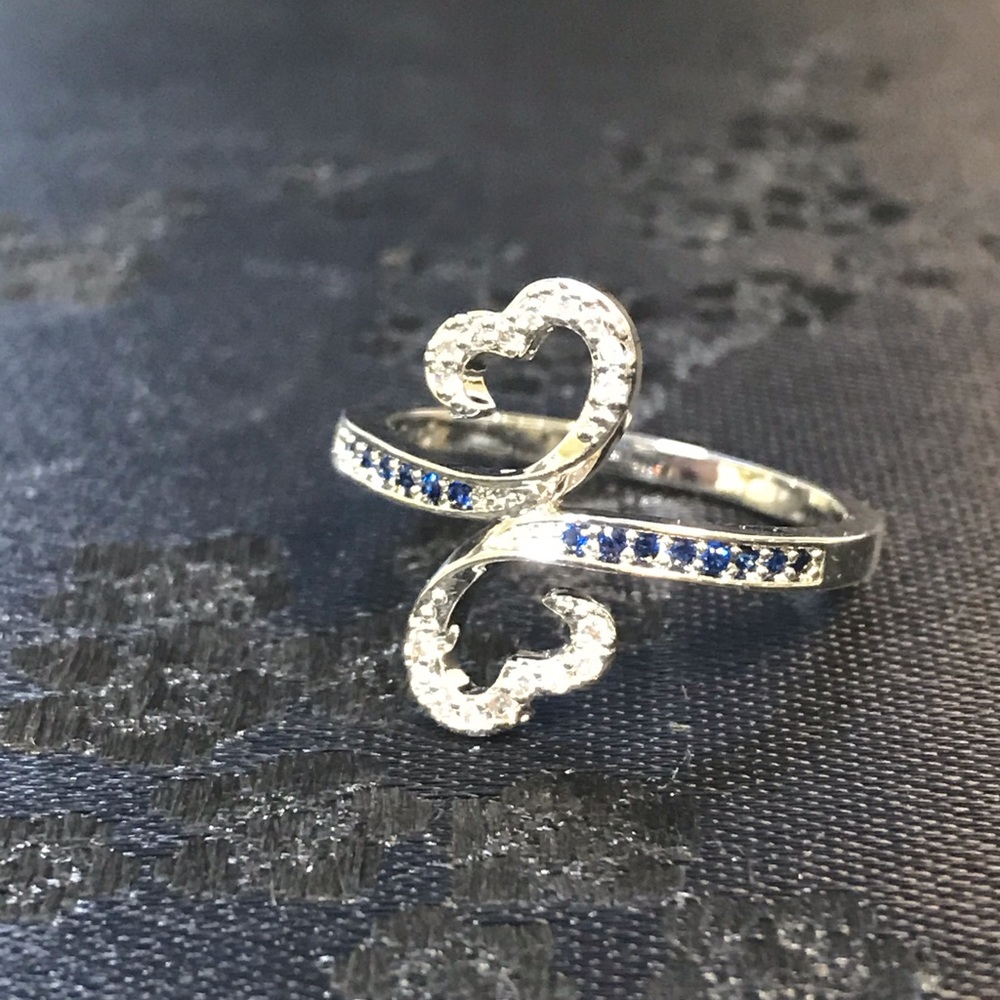 Double Heart Lab Sapphire Ring